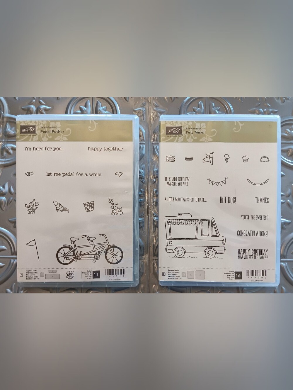 Stampin Up Pedal Pusher #141312 Tasty Trucks #143300 2 stamp kit lot bicycle